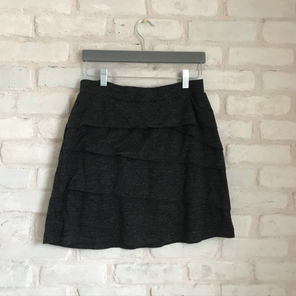 Prana Dark Grey Layered Ruffle Mini Skirt  M